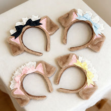 Load image into Gallery viewer, Cute Lolita Dog Ear Headband Fluffy Chef Cap Lace Bow Cosplay Head Hoop Holiday Party Hair Accessory