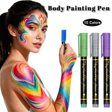 Load image into Gallery viewer, 10-Color Face Body Paint Set Body Painting Pen Temporary Tattoo Pen Makeup For Kids Halloween Christmas Masquerade Cosplay Music Festival Event