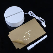 Load image into Gallery viewer, 3D Message Board Notepad Night Light Desk Bedside Lamp USB Plug Handmade Writing Board Decorative Ornament Acrylic