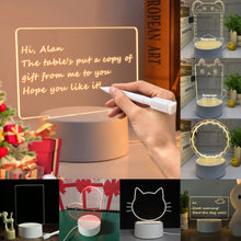Load image into Gallery viewer, 3D Message Board Notepad Night Light Desk Bedside Lamp USB Plug Handmade Writing Board Decorative Ornament Acrylic