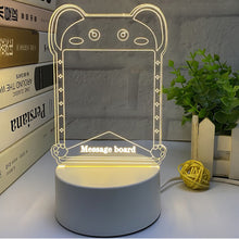 Load image into Gallery viewer, 3D Message Board Notepad Night Light Desk Bedside Lamp USB Plug Handmade Writing Board Decorative Ornament Acrylic