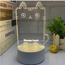 Load image into Gallery viewer, 3D Message Board Notepad Night Light Desk Bedside Lamp USB Plug Handmade Writing Board Decorative Ornament Acrylic
