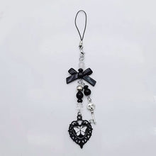 Load image into Gallery viewer, Y2K Kawaii Grunge Matte Gloss Glitter Accent Vintage Y2K Phone Lanyard Charm Edgy Cute Vibe Outfit Staple Heart Bow Keychain Bag Pendant