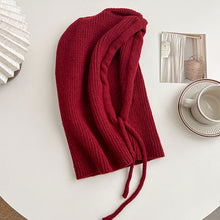 Load image into Gallery viewer, Knitted Hooded Caps Winter Balaclava Hats Women Korean Style Outdoor Warmer Drawstring Hats One-piece Neck Collar Beanies Cap