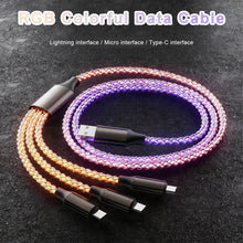 Load image into Gallery viewer, 3-in-1 Flexible Fast Charging Cable with RGB Flowing Light Type-C PD USB Braided Data Sync Cable Phone Charging Gaming Accessory