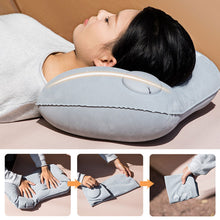 Load image into Gallery viewer, Press Inflatable Square Pillow Portable Foldable Flannel Lumbar Support For Outdoor Camping Travel