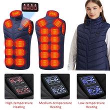 Load image into Gallery viewer, Winter Electric Heated Vest 3-Speed Smart Adjustment Cold-Proof Warming USB-Powered Stand Collar Vest for Outdoor Activities (4-Control 21-Zone)