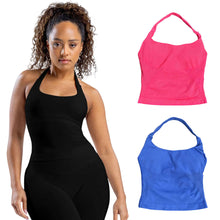 Load image into Gallery viewer, Solid Color Yoga Vest with Bra Pads Backless Halter Neck Design High-Elastic Outdoor Sports Top