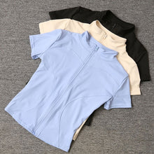 Load image into Gallery viewer, Stand Collar Slim Fit Short Sleeve Sportswear High-Elastic UV Protection Zipper Sports Top For Outdoor Running Pilates
