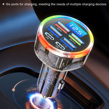 Load image into Gallery viewer, 6-in-1 Car Charger with 66W Super Fast Charging Smart Flash Charge for Multiple Phones High Power Multi-port Vehicle Charger