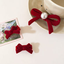 Load image into Gallery viewer, 4Pcs New Year Red Bow Pearl Hair Accessory Black Headwear Velvet Hairpin Hair Clamp Gift Women