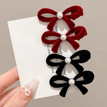 Load image into Gallery viewer, 4Pcs New Year Red Bow Pearl Hair Accessory Black Headwear Velvet Hairpin Hair Clamp Gift Women