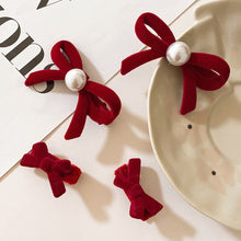 Load image into Gallery viewer, 4Pcs New Year Red Bow Pearl Hair Accessory Black Headwear Velvet Hairpin Hair Clamp Gift Women