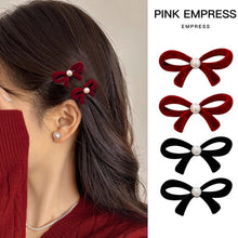 Load image into Gallery viewer, 4Pcs New Year Red Bow Pearl Hair Accessory Black Headwear Velvet Hairpin Hair Clamp Gift Women