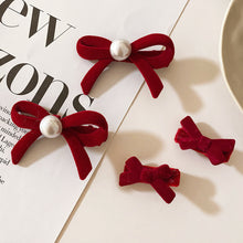 Load image into Gallery viewer, 4Pcs New Year Red Bow Pearl Hair Accessory Black Headwear Velvet Hairpin Hair Clamp Gift Women