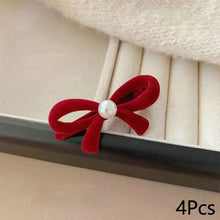 Load image into Gallery viewer, 4Pcs New Year Red Bow Pearl Hair Accessory Black Headwear Velvet Hairpin Hair Clamp Gift Women