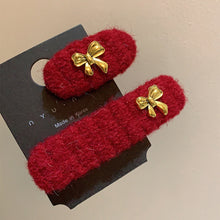 Load image into Gallery viewer, 2Pcs New Year Red Woolen Hair Clip Heart Bowknot Shape Hairpins Hair Accessory Girl Hair Decorations