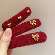 Load image into Gallery viewer, 2Pcs New Year Red Woolen Hair Clip Heart Bowknot Shape Hairpins Hair Accessory Girl Hair Decorations