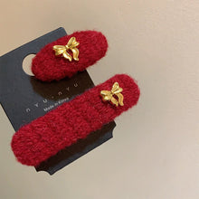 Load image into Gallery viewer, 2Pcs New Year Red Woolen Hair Clip Heart Bowknot Shape Hairpins Hair Accessory Girl Hair Decorations