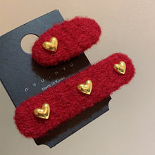 Load image into Gallery viewer, 2Pcs New Year Red Woolen Hair Clip Heart Bowknot Shape Hairpins Hair Accessory Girl Hair Decorations