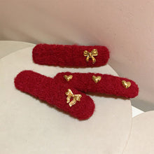 Load image into Gallery viewer, 2Pcs New Year Red Woolen Hair Clip Heart Bowknot Shape Hairpins Hair Accessory Girl Hair Decorations