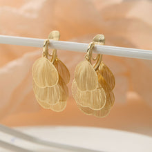 Load image into Gallery viewer, Carved Light Luxury Elegant Metal Hollow Silver Golden Hoop Earrings Ginkgo Leaf Shaped Ear Clip Gift For Women