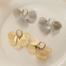 Load image into Gallery viewer, Carved Light Luxury Elegant Metal Hollow Silver Golden Hoop Earrings Ginkgo Leaf Shaped Ear Clip Gift For Women
