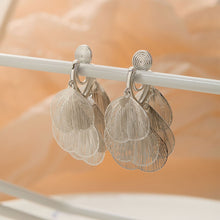 Load image into Gallery viewer, Carved Light Luxury Elegant Metal Hollow Silver Golden Hoop Earrings Ginkgo Leaf Shaped Ear Clip Gift For Women