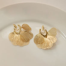 Load image into Gallery viewer, Carved Light Luxury Elegant Metal Hollow Silver Golden Hoop Earrings Ginkgo Leaf Shaped Ear Clip Gift For Women