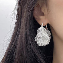 Load image into Gallery viewer, Carved Light Luxury Elegant Metal Hollow Silver Golden Hoop Earrings Ginkgo Leaf Shaped Ear Clip Gift For Women