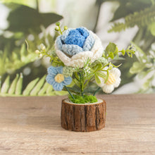 Load image into Gallery viewer, Hand-Knitted Rose Flowers Handmade Crocheted Flowers Bouquets Wooden flowerpot Desktop Ornament Home Decoration Valentine's Day Gift