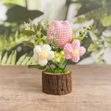 Load image into Gallery viewer, Hand-Knitted Rose Flowers Handmade Crocheted Flowers Bouquets Wooden flowerpot Desktop Ornament Home Decoration Valentine's Day Gift