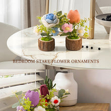 Load image into Gallery viewer, Hand-Knitted Rose Flowers Handmade Crocheted Flowers Bouquets Wooden flowerpot Desktop Ornament Home Decoration Valentine's Day Gift