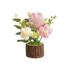 Load image into Gallery viewer, Hand-Knitted Rose Flowers Handmade Crocheted Flowers Bouquets Wooden flowerpot Desktop Ornament Home Decoration Valentine's Day Gift