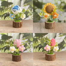 Load image into Gallery viewer, Hand-Knitted Rose Flowers Handmade Crocheted Flowers Bouquets Wooden flowerpot Desktop Ornament Home Decoration Valentine's Day Gift
