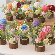 Load image into Gallery viewer, Hand-Knitted Rose Flowers Handmade Crocheted Flowers Bouquets Wooden flowerpot Desktop Ornament Home Decoration Valentine's Day Gift