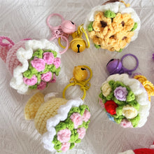 Load image into Gallery viewer, Mini Rose Bouquet Hand Tied Bouquet Wool Knitted Rose Crochet Flowers Keychain Pendant Valentine's Day Gift