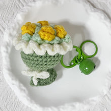 Load image into Gallery viewer, Mini Rose Bouquet Hand Tied Bouquet Wool Knitted Rose Crochet Flowers Keychain Pendant Valentine's Day Gift