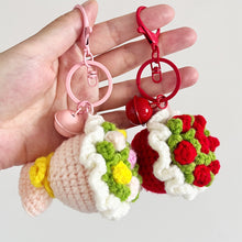 Load image into Gallery viewer, Mini Rose Bouquet Hand Tied Bouquet Wool Knitted Rose Crochet Flowers Keychain Pendant Valentine's Day Gift