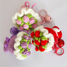 Load image into Gallery viewer, Mini Rose Bouquet Hand Tied Bouquet Wool Knitted Rose Crochet Flowers Keychain Pendant Valentine's Day Gift