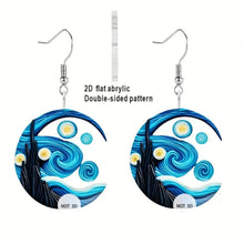 Load image into Gallery viewer, 2D Flat Black Cat Van Gogh Starry Sky Pattern Acrylic Earrings Niche Creative Unique Ladies Jewelry For Daily Party Cosplay Decoration Gifts