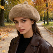 Load image into Gallery viewer, Womens Faux Fur Beret Hat Autumn Winter Warm Thicken French Style Artist Painter Cap Casual Adjustable Plush Beanies Hat