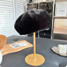 Load image into Gallery viewer, Womens Faux Fur Beret Hat Autumn Winter Warm Thicken French Style Artist Painter Cap Casual Adjustable Plush Beanies Hat