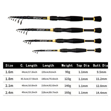Load image into Gallery viewer, 1.6/1.8/2.1/2.4M Telescopic Carbon Fiber Fishing Rod Lightweight Portable Spinning Rod with Strong Backbone for Mandarin Fish Snakehead