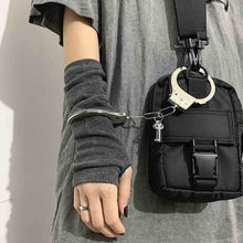 Load image into Gallery viewer, Y2K Gothic Lolita Gloves Arm Cover Harajuku Arm Warmers Black Grey Striped Fingerless Punk Long Wristband Metallic Unisex Gloves
