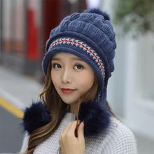 Load image into Gallery viewer, Soft Winter Warm Fur Hat Fleece Lined Earflap Hat For Women Knitted Beanie Casual Slouchy Thick Thermal Cap For Cold Weather
