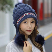 Load image into Gallery viewer, Soft Winter Warm Fur Hat Fleece Lined Earflap Hat For Women Knitted Beanie Casual Slouchy Thick Thermal Cap For Cold Weather