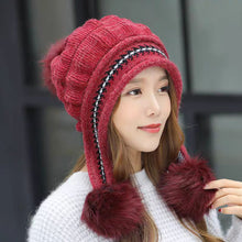 Load image into Gallery viewer, Soft Winter Warm Fur Hat Fleece Lined Earflap Hat For Women Knitted Beanie Casual Slouchy Thick Thermal Cap For Cold Weather