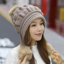Load image into Gallery viewer, Soft Winter Warm Fur Hat Fleece Lined Earflap Hat For Women Knitted Beanie Casual Slouchy Thick Thermal Cap For Cold Weather
