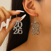 Load image into Gallery viewer, 2026 New Year Number 2026 Earrings Colorful Geometric Hollowed Earrings Female Ear Accessories New Year Jewelry Gift Women Men